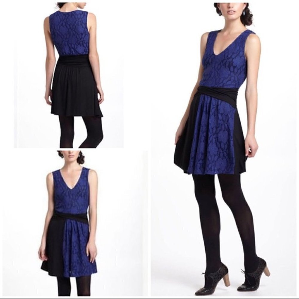 Anthropologie Leifnotes Navy Floral Lace Black Blue Sleeveless Mini Dress Small
